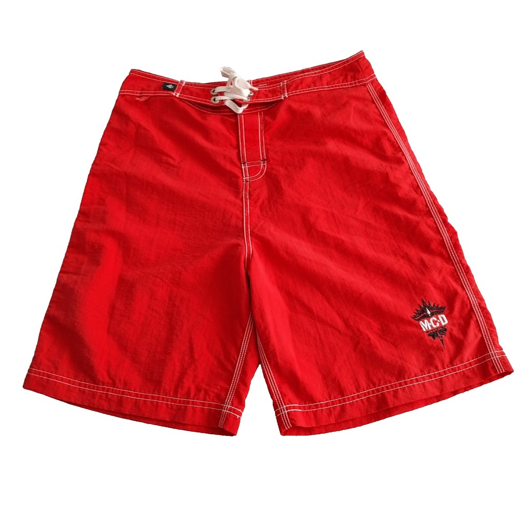 MCD Hardwear Board Shorts‎ Men 30 X 9" Red Nylon Trunks Cargo Pocket